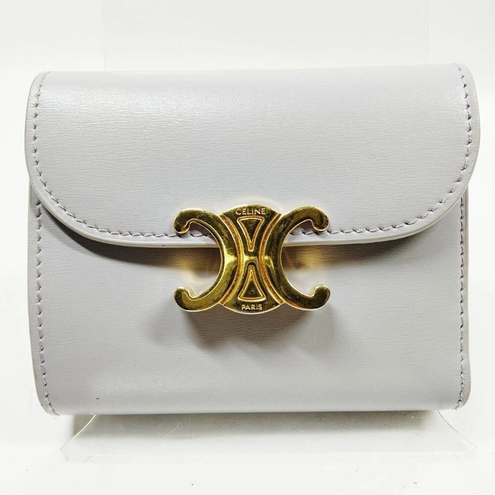 $1195 Authentic CELINE Made in ITALY Women's Lavender Leather Trifold Wallet